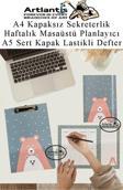 Desenli A4 Kapaksız Sekreterlik Masaüstü Haftalık Planlayıcı ve A5 Sert Kapak Lastikli Defter Planner Planlama Seti Ofis