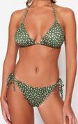 Moda Puantiyeli Atma Kap Bralette Normal Bel Brief Batik Desenli Üçgen Bağlamalı Bikini Takımı