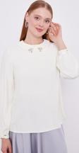 Beyaz Yaka İşlemeli Bluz