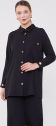 Siyah Varak Düğmeli Gömlek