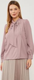 A.Lila Kendinden Fular Bağlamalı Şifon Gömlek