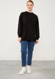 Siyah Bisiklet Yaka Ribanalı Basic Sweat