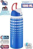 Vagonlife 1000 ML Tek Kapak Çift Kullanım Pipetli/Pipetsiz Taşıma Kulplu Çelik Termos -FFVGN045ML1000Desenli
