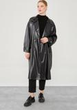 Siyah Oversize Suni Deri Trençkot