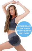 Uniquetrenders Kadın Dikişsiz Melanjlı Fitness Yoga Pilates Sporcu Büstiyer Şort Takımı Lacivert XS-S