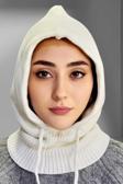 Uniquetrenders Balaclava Fitilli Triko Örgü Bere Başlık Kırık Beyaz 