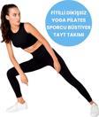 Uniquetrenders Kadın Fitilli Seamless/Dikişsiz Fitness Yoga Pilates Sporcu Büstiyer Tayt Takımı Siyah XS-S