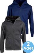 Uniquetrenders Çocuk Unisex Pamuklu Kapüşonlu Fermuarlı Sweatshirt 2'Li Set Füme - Lacivert 8 Yaş