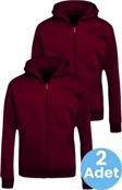 Uniquetrenders Çocuk Unisex Pamuklu Kapüşonlu Fermuarlı Sweatshirt 2'Li Set Bordo - Bordo 9 Yaş