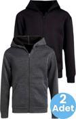 Uniquetrenders Çocuk Unisex Pamuklu Kapüşonlu Fermuarlı Sweatshirt 2'Li Set Füme - Siyah 9 Yaş