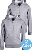 Uniquetrenders Çocuk Unisex Pamuklu Kapüşonlu Fermuarlı Sweatshirt 2'Li Set Gri 9 Yaş