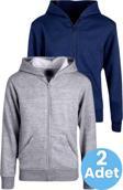 Uniquetrenders Çocuk Unisex Pamuklu Kapüşonlu Fermuarlı Sweatshirt 2'Li Set Gri - Lacivert 9 Yaş