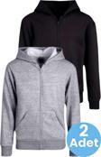 Uniquetrenders Çocuk Unisex Pamuklu Kapüşonlu Fermuarlı Sweatshirt 2'Li Set Gri - Siyah 9 Yaş