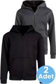 Uniquetrenders Çocuk Unisex Pamuklu Kapüşonlu Fermuarlı Sweatshirt 2'Li Set Siyah - Füme 9 Yaş