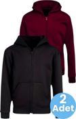 Uniquetrenders Çocuk Unisex Pamuklu Kapüşonlu Fermuarlı Sweatshirt 2'Li Set Siyah - Bordo 9 Yaş