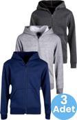 Uniquetrenders Çocuk Unisex Pamuklu Kapüşonlu Fermuarlı Sweatshirt 3'Lü Set Lacivert - Gri - Füme 6 Yaş