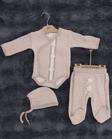 Miracool Organik Havlu Kumaştan Kruvaze Bebek Takımı (Body, Pantolon Ve Şapka)