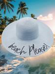 Uniquetrenders Kadın Beach Please Nakış İşlemeli Hasır Şapka Bebe Mavisi Standart