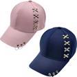 Uniquetrenders Unisex Punk Master Baseball Kep Şapka 2'Li Set Pembe - Lacivert 