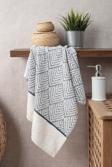 Geometrik Desenli Zemini Renkli Bambu El Havlusu - 50x90 cm - İndigo