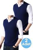 Uniquetrenders 2'Li  Erkek V Yaka Triko Tüylenmez Süveter Erkek Slim Fit Süveter Lacivert - Lacivert M