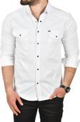 DeepSEA Erkek Beyaz Slim Fit Kolay Ütülenebilir Pamuklu Spor Gömlek Likralı Kot Gömlek 2502505