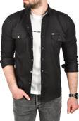 DeepSEA Erkek Siyah Slim Fit Kolay Ütülenebilir Pamuklu Spor Gömlek Likralı Kot Gömlek 2502505