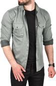 DeepSEA Erkek Yeşil Slim Fit Kolay Ütülenebilir Pamuklu Spor Gömlek Likralı Kot Gömlek 2502505