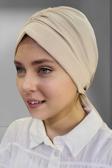 Uniquetrenders Kadın Lüks Sandy Kumaş Bağlamalı Pileli Tesettür Bone Şal Bej Standart