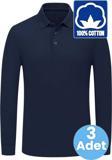 Uniquetrenders Erkek Çocuk 3'Lü Uzun Kol %100 Pamuklu Polo Yaka T-Shirt Günlük Ve Okul Uniforma Okul T-Shirt Lacivert 13-14 Yaş