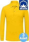 Uniquetrenders Erkek Çocuk 3'Lü Uzun Kol %100 Pamuklu Polo Yaka T-Shirt Günlük Ve Okul Uniforma Okul T-Shirt Sarı 13-14 Yaş