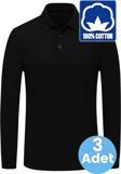Uniquetrenders Erkek Çocuk 3'Lü Uzun Kol %100 Pamuklu Polo Yaka T-Shirt Günlük Ve Okul Uniforma Okul T-Shirt Siyah 13-14 Yaş