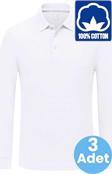 Uniquetrenders Erkek Çocuk 3'Lü Uzun Kol %100 Pamuklu Polo Yaka T-Shirt Günlük Ve Okul Uniforma Okul T-Shirt Beyaz 13-14 Yaş