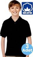 Uniquetrenders Erkek Çocuk 3'Lü %100 Pamuklu Polo Yaka T-Shirt Günlük Ve Okul Uniforma Okul T-Shirt Siyah 14-15 Yaş