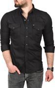 DeepSEA Erkek Siyah Slim Fit Pamuklu Cepli Kot Gömlek Çıtçıtlı Uzun Kollu Spor Gömlek 2502503