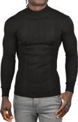 DeepSEA Erkek Siyah Yarım Balıkçı Yaka Çizgili Tüylenmeyen Slim Fit Triko Kazak 2505491