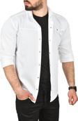 DeepSEA Erkek Beyaz Slim Fit Pamuklu Kot Gömlek Kolay Ütülenebilir Çıt Çıtlı Likralı Spor Gömlek 2502504