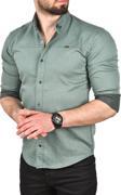 DeepSEA Erkek Yeşil Slim Fit Pamuklu Kot Gömlek Kolay Ütülenebilir Çıt Çıtlı Likralı Spor Gömlek 2502504