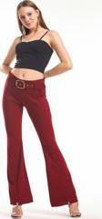 Sense Kemerli Önden Fermuarlı Scuba Krep Pantolon Pnt33379 Bordo