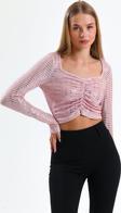 Sense Uzun Kol Önü Lastik Büzgülü Buzi Payet Bluz Blz34189 Pembe