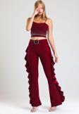 Sense Sarı Toka Kemerli Yandan Volanlu Scuba Krep Pantolon_Pnt32717 Bordo