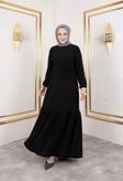 Sfg Life Moda Kadın Belden Kuşaklı Ve Bisiklet Yaka Bürümcük Kumaş Elbise Siyah M-L