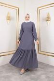 Sfg Life Moda Kadın Belden Kuşaklı Ve Bisiklet Yaka Bürümcük Kumaş Elbise Lila M-L