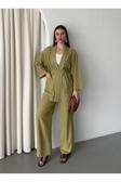 Laluvia Haki Cep Detaylı Kuşaklı Kimono Takım - 8491
