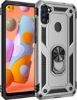 Anka Cep Telefonu Aksesuarları Samsung Galaxy A11 Kılıf Vega Yüzüklü Standlı Tank Zırh Kapak + Ekran Koruma