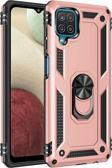 Anka Cep Telefonu Aksesuarları Samsung Galaxy M22 Kılıf Vega Yüzüklü Standlı Tank Zırh Kapak + Ekran Koruma