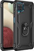 Anka Cep Telefonu Aksesuarları Samsung Galaxy M22 Kılıf Vega Yüzüklü Standlı Tank Zırh Kapak + Ekran Koruma
