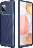 Anka Cep Telefonu Aksesuarları Samsung Galaxy A12 Kılıf Negro Karbon Görünümlü Silikon Kapak + Ekran Koruma