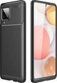 Anka Cep Telefonu Aksesuarları Samsung Galaxy A12 Kılıf Negro Karbon Görünümlü Silikon Kapak + Ekran Koruma