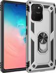 Anka Cep Telefonu Aksesuarları Samsung Galaxy A91 (S10 Lite) Kılıf Vega Yüzüklü Standlı Tank Zırh Kapak + Ekran Koruma